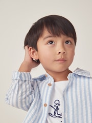 The White Company White Cotton Seersucker Stripe Jacket, Rib T-Shirt & Jersey Short Set - Image 8 of 10