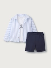 The White Company White Cotton Seersucker Stripe Jacket, Rib T-Shirt & Jersey Short Set - Image 9 of 10