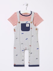 FatFace Grey Car Printed Jersey Dungarees Set - Image 1 of 1
