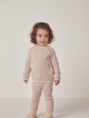 The White Company Pink Cotton Knitted Rib Leggings - Image 1 of 6