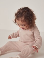 The White Company Pink Cotton Knitted Rib Leggings - Image 3 of 6
