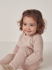 The White Company Pink Cotton Knitted Rib Leggings - Image 4 of 6