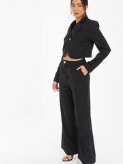 Quiz Black Wide Leg Trousers with Gold Button - Image 4 of 6