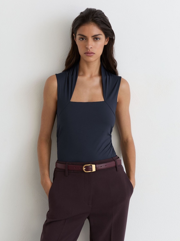 Marinha - Blusa sem mangas Reiss Harri com decote quadrado e franzido - Imagem 1 de 6