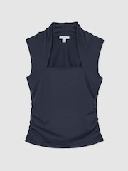 Marinha - Blusa sem mangas Reiss Harri com decote quadrado e franzido - Imagem 2 de 6