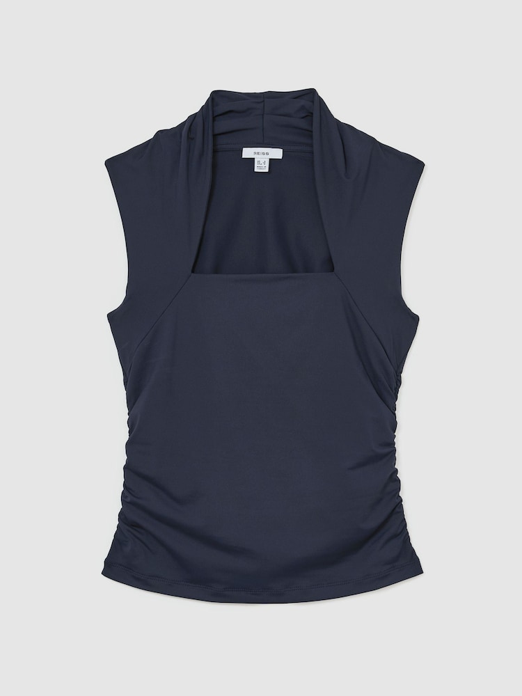 Marinha - Blusa sem mangas Reiss Harri com decote quadrado e franzido - Imagem 2 de 6