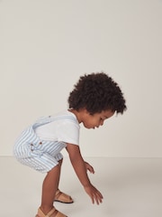 The White Company White 100% Cotton Stripe Lobster Embroidered Dungaree & T-Shirt Set - Image 2 of 6