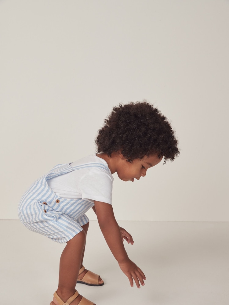 The White Company White 100% Cotton Stripe Lobster Embroidered Dungaree & T-Shirt Set - Image 2 of 6
