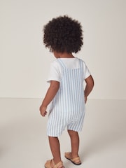 The White Company White 100% Cotton Stripe Lobster Embroidered Dungaree & T-Shirt Set - Image 3 of 6