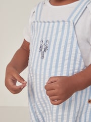 The White Company White 100% Cotton Stripe Lobster Embroidered Dungaree & T-Shirt Set - Image 4 of 6