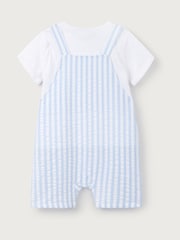 The White Company White 100% Cotton Stripe Lobster Embroidered Dungaree & T-Shirt Set - Image 6 of 6