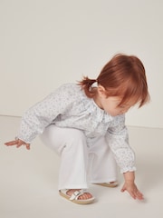 The White Company Margot Floral 100% Cotton Hand Smocked White Blouse And Trousers Set - Image 1 of 4