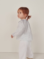 The White Company Margot Floral 100% Cotton Hand Smocked White Blouse And Trousers Set - Image 2 of 4
