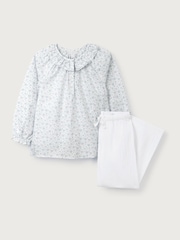 The White Company Margot Floral 100% Cotton Hand Smocked White Blouse And Trousers Set - Image 3 of 4