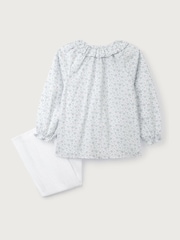 The White Company Margot Floral 100% Cotton Hand Smocked White Blouse And Trousers Set - Image 4 of 4