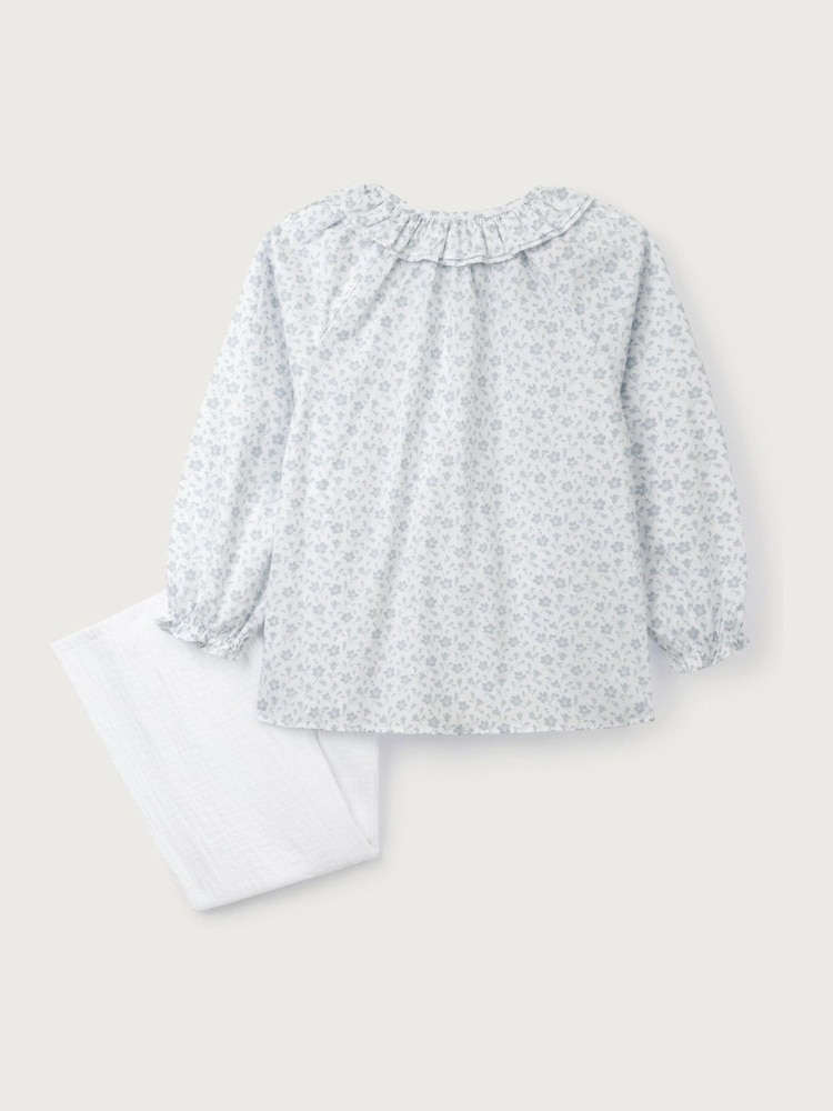 The White Company Margot Floral 100% Cotton Hand Smocked White Blouse And Trousers Set - Image 4 of 4