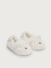 The White Company Natural Teddy Bear Borg Slipper - Image 1 of 1