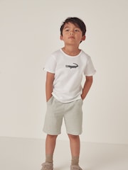 The White Company 100% Cotton Crocodile White T-Shirt And Gingham Shorts Set - Image 1 of 6