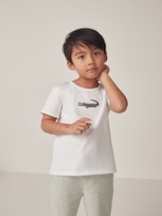 The White Company 100% Cotton Crocodile White T-Shirt And Gingham Shorts Set - Image 3 of 6