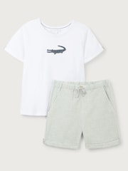 The White Company 100% Cotton Crocodile White T-Shirt And Gingham Shorts Set - Image 5 of 6