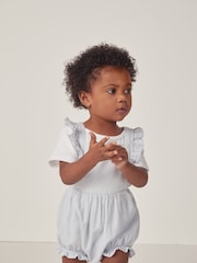 The White Company Blue 100% Cotton Hand Smocked Bubble And Pointelle T-Shirt Set - Image 1 of 6