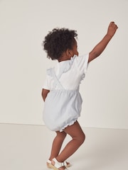 The White Company Blue 100% Cotton Hand Smocked Bubble And Pointelle T-Shirt Set - Image 2 of 6