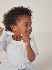 The White Company Blue 100% Cotton Hand Smocked Bubble And Pointelle T-Shirt Set - Image 4 of 6
