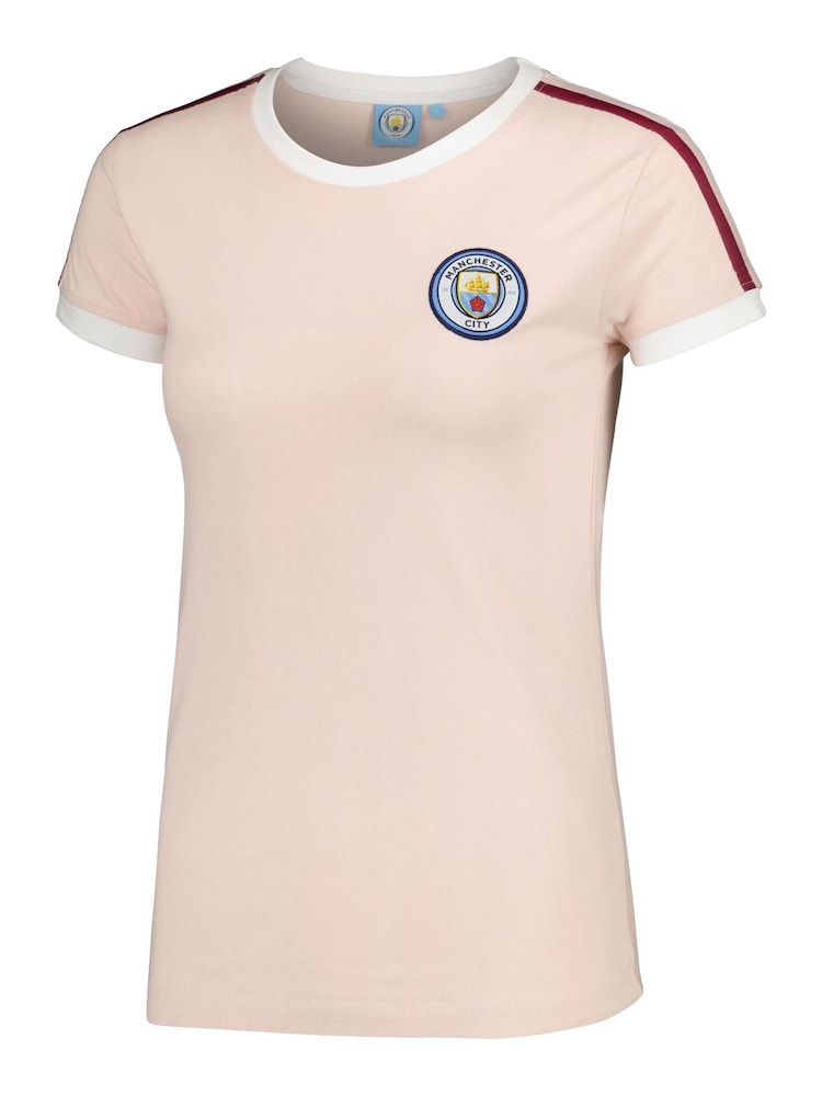 Fanatics Womens Pink 100% Cotton Manchester City Tape T-Shirt - Image 2 of 3