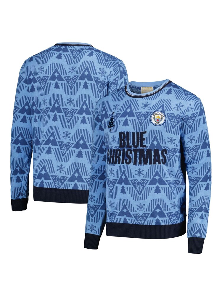 Fanatics Blue Manchester City Retro Christmas Jumper Unisex - Image 1 of 1 Fanatics Blue Manchester City Retro Christmas Jumper Unisex - Image 1 of 1