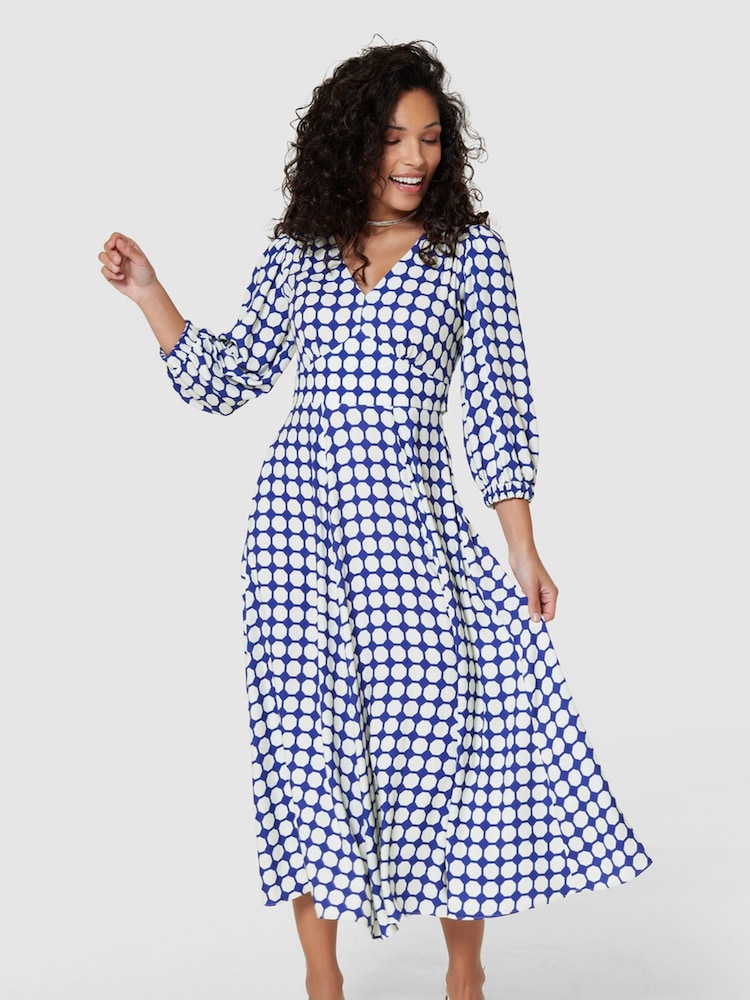 Closet London Blue Full Skirt Wrap Dress - Image 1 of 4