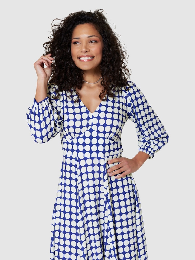 Closet London Blue Full Skirt Wrap Dress - Image 4 of 4