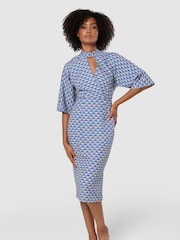 Closet London Purple Geometric Print Pencil Midi Dress - Image 1 of 4