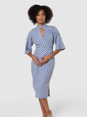 Closet London Purple Geometric Print Pencil Midi Dress - Image 4 of 4