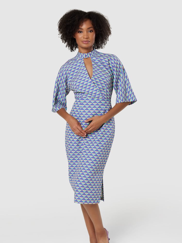 Closet London Purple Geometric Print Pencil Midi Dress - Image 4 of 4 Closet London Purple Geometric Print Pencil Midi Dress - Image 4 of 4