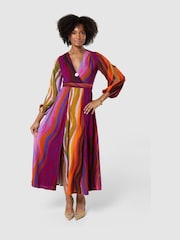Closet London Multi Multi Print Full Skirt Wrap Midi Dress - Image 1 of 4