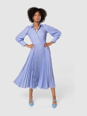 Closet London Blue Pleated Shirt Midi Dress - Image 1 of 4