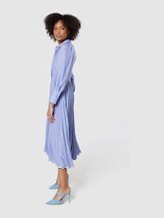 Closet London Blue Pleated Shirt Midi Dress - Image 3 of 4