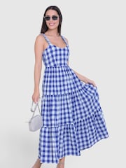 Closet London Blue Gather Maxi Gingham Dress - Image 2 of 4