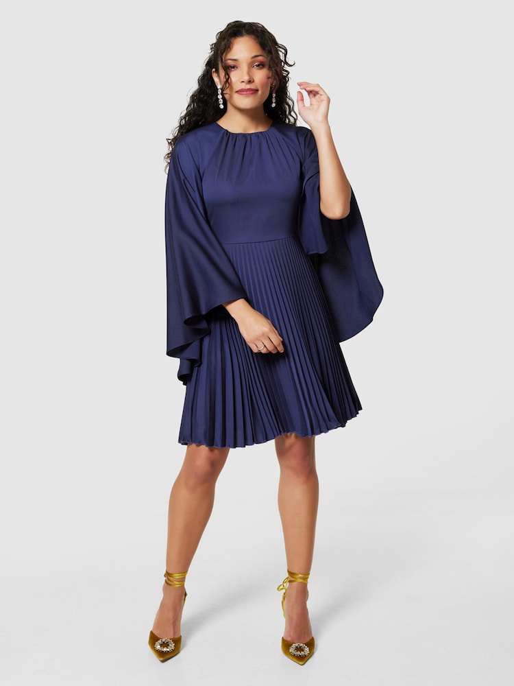 Closet London Blue Pleated Cape Dress - Image 1 of 4