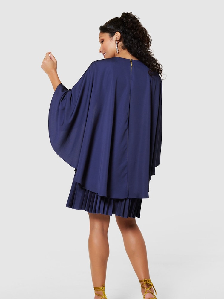 Closet London Blue Pleated Cape Dress - Image 2 of 4