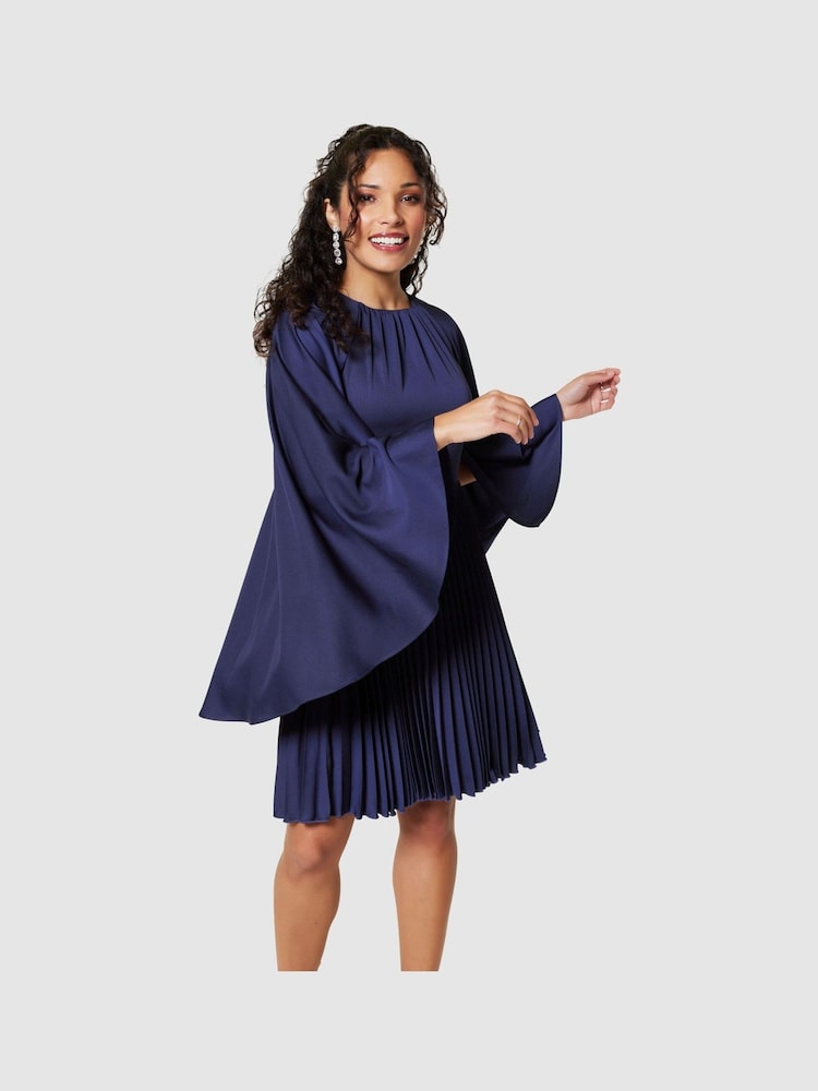 Closet London Blue Pleated Cape Dress - Image 4 of 4
