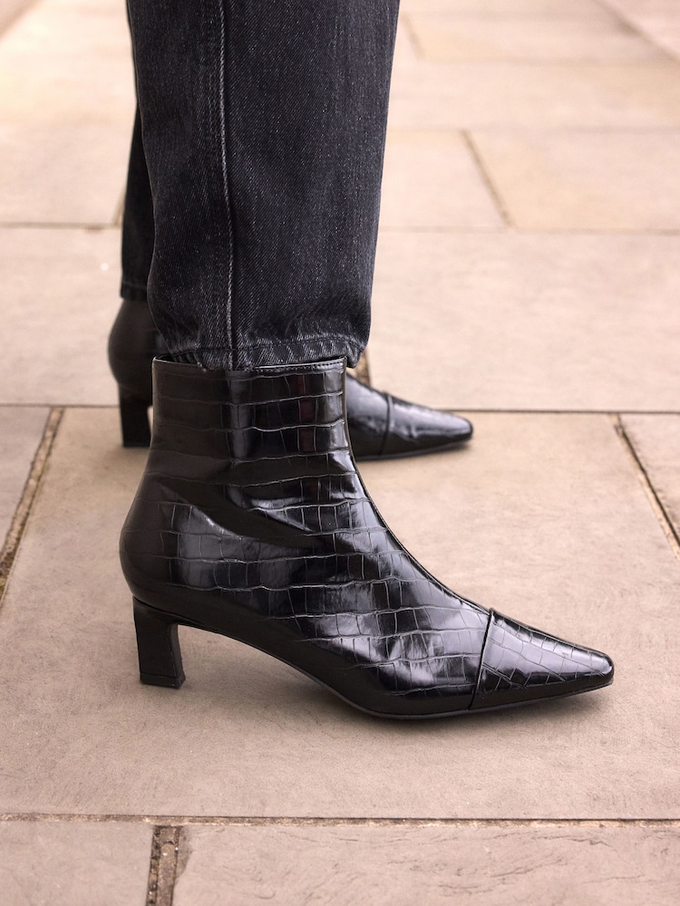 Black Crocodile Effect Forever Comfort® Chisel Toe Ankle Boots - Image 1 of 8