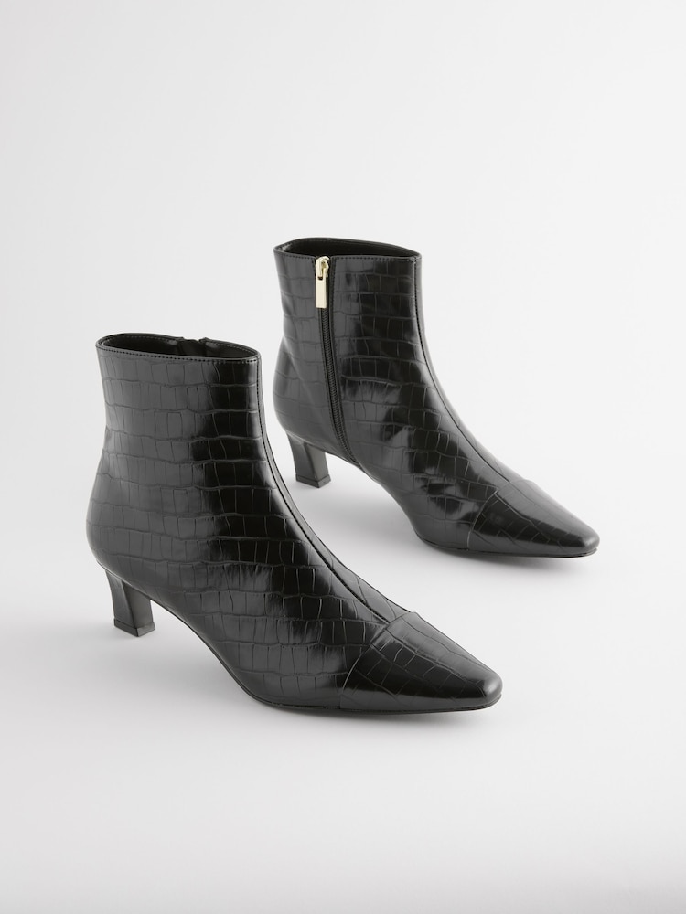 Black Crocodile Effect Forever Comfort® Chisel Toe Ankle Boots - Image 4 of 8