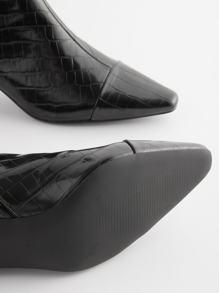 Black Crocodile Effect Forever Comfort® Chisel Toe Ankle Boots - Image 7 of 8