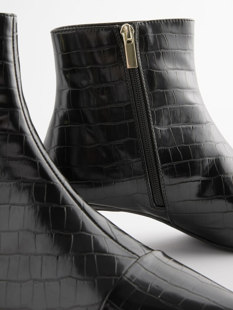 Black Crocodile Effect Forever Comfort® Chisel Toe Ankle Boots - Image 8 of 8
