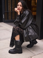 Black Standard/Wide Fit Forever Comfort® Buckle Biker Ankle Boots - Image 4 of 11
