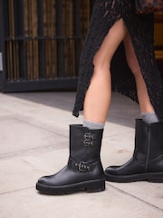 Black Standard/Wide Fit Forever Comfort® Buckle Biker Ankle Boots - Image 5 of 11