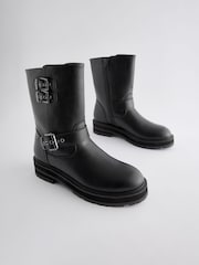 Black Standard/Wide Fit Forever Comfort® Buckle Biker Ankle Boots - Image 7 of 11
