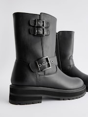 Black Standard/Wide Fit Forever Comfort® Buckle Biker Ankle Boots - Image 8 of 11