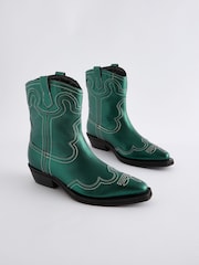 Petrol Silver Forever Comfort® Stitched Western Cowboy Leather Boots - Image 1 of 5